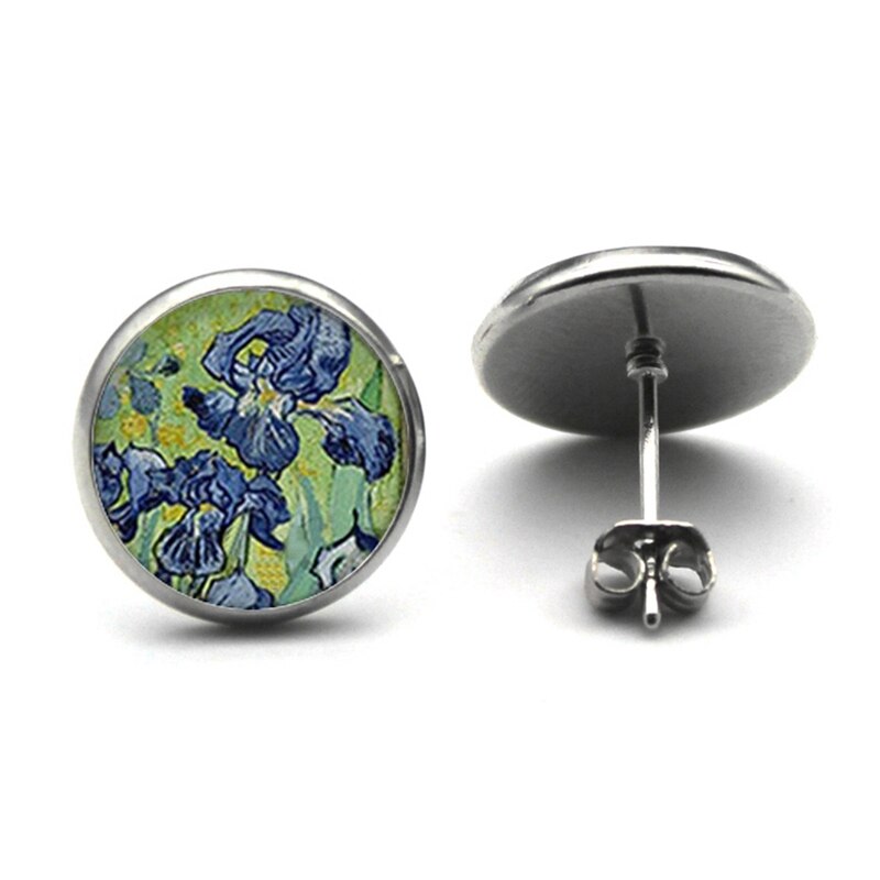 Mode Van Gogh Malerei Stud Ohrringe kunst Die Starry Nacht Ohr Studs Van Gogh Sonnenblumen Runde Schmuck Glas Dome Ohrringe – Bild 2