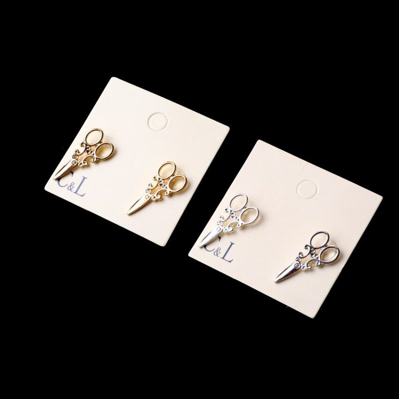 Neue Ankunft kleine Einfache Gold und Silber vergoldet scheren Stud ohrringe für frauen Phantasie Schmuck großhandel kostenloser versand – Bild 5