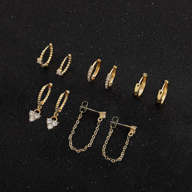 Neue Design CZ Zirkon Kristall Kleine Hoops Sets Lange Gold Kette Ohrringe für Frauen Twist Perlen Huggie Modeschmuck Brincos 2021 – Bild 4