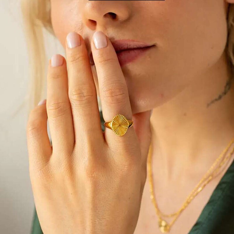 SOMMAR Hohe Qualität Gold Vermeil schnitzen welle ringe für frauen für frauen sonne Blumen männer ring liebe größe 6 7 8 – Bild 2