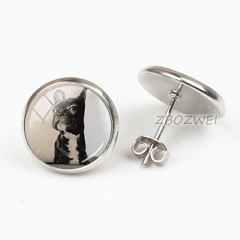 ZBOZWEI Bunte Hund Ohrringe Französisch Bulldog Kunst Bild runde Glas für frauen männer handgemachte charme mew trendy 2018 jewlery – Bild 4