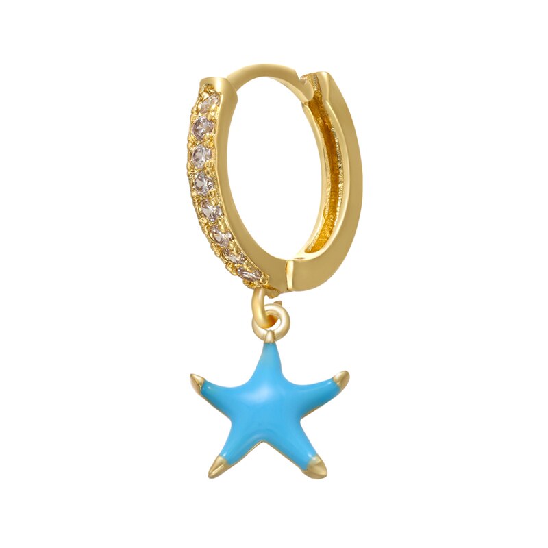 ZHUKOU 1 stück 2020 NEUE kleine hoop ohrringe seestern kreuz charms gold farbe hoop ohrringe für frauen Damen Minimalistischen Schmuck – Bild 2